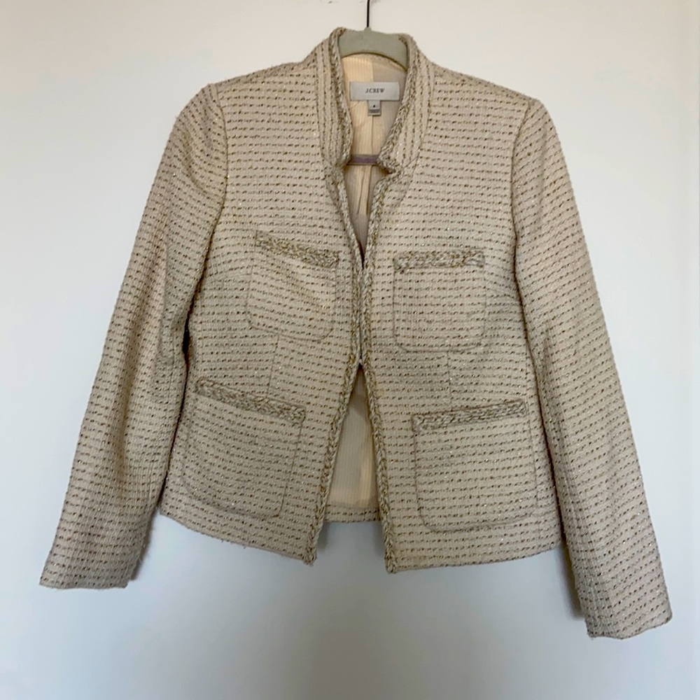 JCrew gold and white tweed jacket